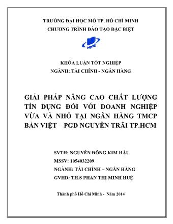 Khóa luận Giải pháp nâng cao chất lượng tín dụng đối với doanh nghiệp vừa và nhỏ tại ngân hàng TMCP Bản Việt – PGD Nguyễn Trãi TP HCM