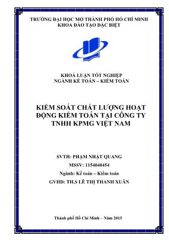Khóa luận Kiểm soát chất lượng hoạt động kiểm toán tại công ty TNHH KPMG Việt Nam