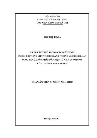 Luận án Ẩn dụ cấu trúc trong các diễn ngôn chính trị tiếng Việt và tiếng Anh (trong mục bình luận quốc tế của báo nhân dân điện tử và mục opinion của the New York Times)