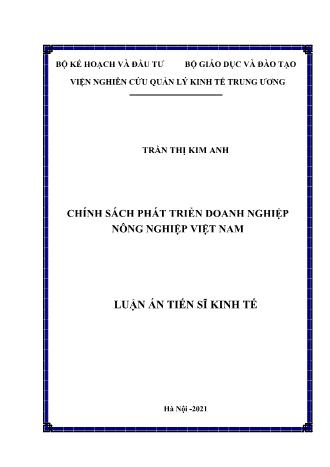 Luận án Chính sách phát triển doanh nghiệp nông nghiệp Việt Nam