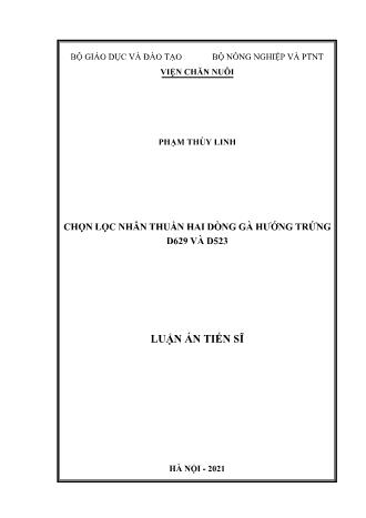 Luận án Chọn lọc nhân thuần hai dòng gà hướng trứng D629 và D523