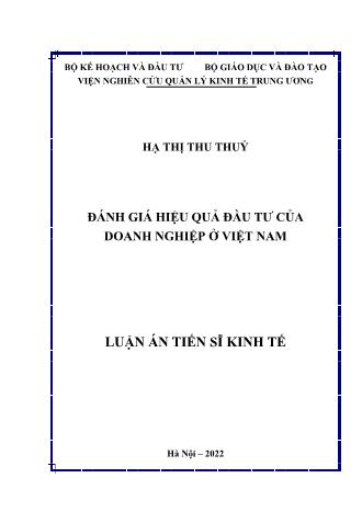 Luận án Đánh giá hiệu quả đầu tư của doanh nghiệp ở Việt Nam