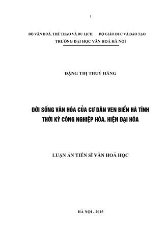 Luận án Đời sống văn hoá của cư dân ven biển Hà Tĩnh thời kỳ công nghiệp hóa, hiện đại hóa