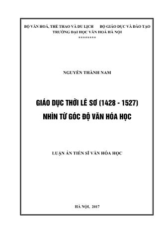 Luận án Giáo dục thời Lê Sơ (1428 - 1527) nhìn từ góc độ văn hóa học