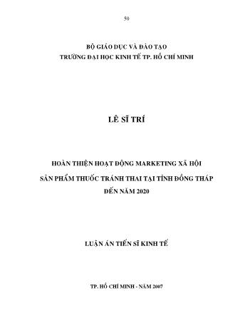 Luận án Hoàn thiện hoạt động Marketing xã hội sản phẩm thuốc tránh thai tại tỉnh Đồng Tháp đến năm 2020