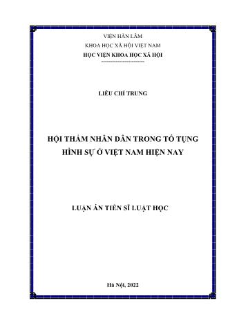 Luận án Hội thẩm nhân dân trong tố tụng hình sự ở Việt Nam hiện nay