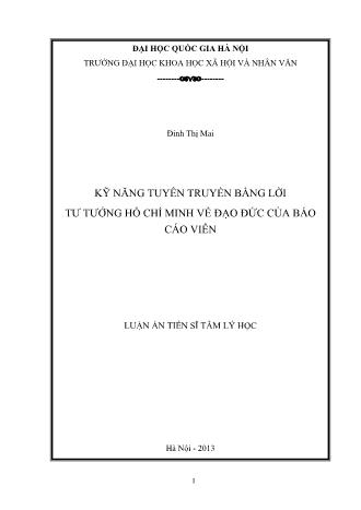 Luận án Kỹ năng tuyên truyền bằng lời tư tưởng Hồ Chí Minh về đạo đức của Báo cáo viên