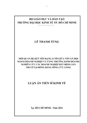 Luận án Mối quan hệ kết nối mạng lưới giữa vốn xã hội ngoài doanh nghiệp và tăng trưởng kinh doanh: Nghiên cứu các doanh nghiệp bất động sản nhà ở tại đồng bằng sông Cửu Long