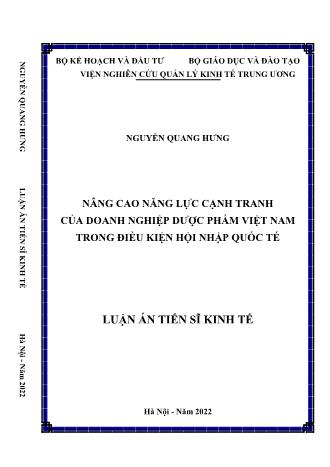 Luận án Nâng cao năng lực cạnh tranh của doanh nghiệp dược phẩm Việt Nam trong điều kiện hội nhập quốc tế