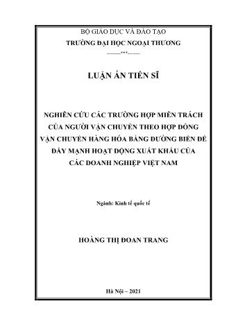 Luận án Nghiên cứu các trường hợp miễn trách của người vận chuyển theo hợp đồng vận chuyển hàng hóa bằng đường biển để đẩy mạnh hoạt động xuất khẩu của các doanh nghiệp Việt Nam