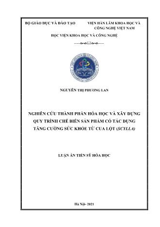 Luận án Nghiên cứu thành phần hóa học và xây dựng quy trình chế biến sản phẩm có tác dụng tăng cường sức khỏe từ Cua Lột (Scylla)