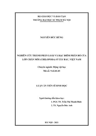 Luận án Nghiên cứu thành phần loài và đặc điểm phân bố của lớp chân môi (chilopoda) ở Tây Bắc, Việt Nam