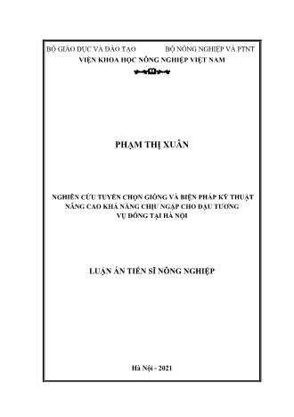 Luận án Nghiên cứu tuyển chọn giống và biện pháp kỹ thuật nâng cao khả năng chịu ngập cho đậu tương vụ đông tại Hà Nội
