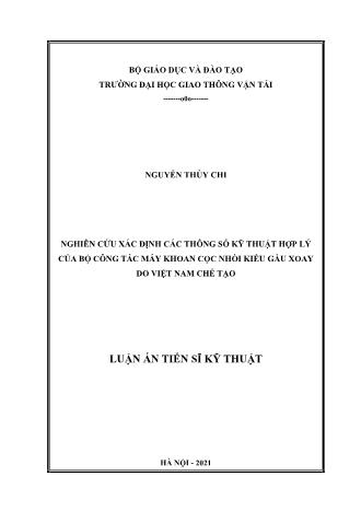 Luận án Nghiên cứu xác định các thông số kỹ thuật hợp lý của bộ công tác máy khoan cọc nhồi kiểu gầu xoay do Việt Nam chế tạo