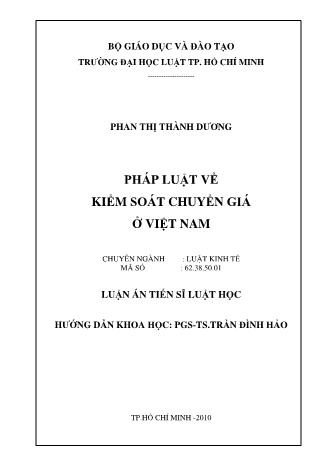 Luận án Pháp luật về kiểm soát chuyển giá ở Việt Nam