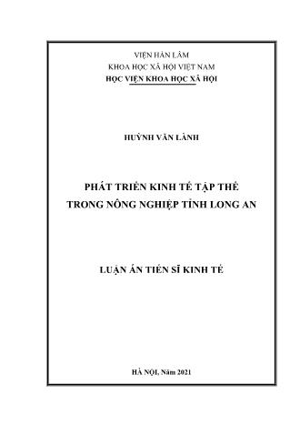 Luận án Phát triển kinh tế tập thể trong nông nghiệp tỉnh Long An