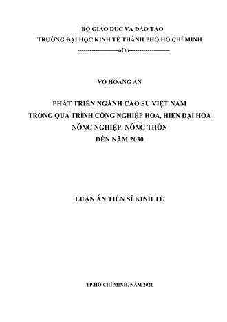 Luận án Phát triển ngành cao su Việt Nam trong quá trình công nghiệp hóa, hiện đại hóa nông nghiệp, nông thôn đến năm 2030