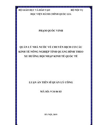 Luận án Quản lý nhà nước về chuyển dịch cơ cấu kinh tế nông nghiệp tỉnh Quảng Bình theo xu hướng hội nhập kinh tế quốc tế