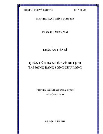 Luận án Quản lý nhà nước về du lịch tại đồng bằng sông Cửu Long