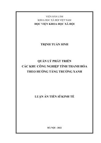 Luận án Quản lý phát triển các khu công nghiệp tỉnh Thanh Hóa theo hướng tăng trưởng xanh