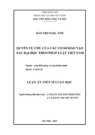 Luận án Quyền tự chủ của các cơ sở đào tạo sau đại học theo pháp luật Việt Nam