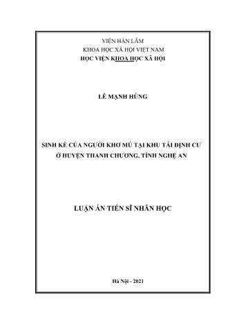 Luận án Sinh kế của người Khơ Mú tại khu tái định cư ở huyện Thanh Chương, tỉnh Nghệ An