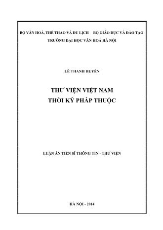 Luận án Thư viện Việt Nam thời kỳ Pháp thuộc