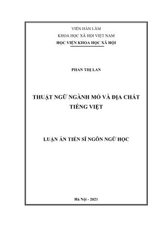 Luận án Thuật ngữ ngành mỏ và địa chất Tiếng Việt