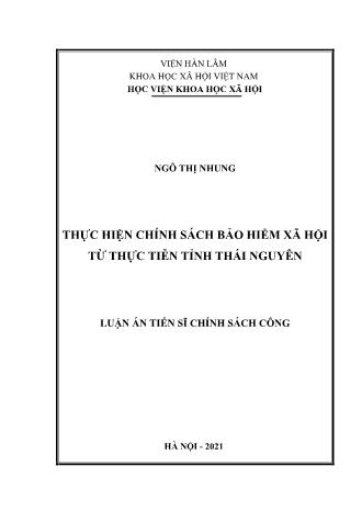 Luận án Thực hiện chính sách bảo hiểm xã hội từ thực tiễn tỉnh Thái Nguyên