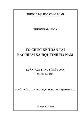 Luận án Tổ chức kế toán tại bảo hiểm xã hội tỉnh Hà Nam