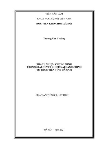 Luận án Trách nhiệm chứng minh trong giải quyết khiếu nại hành chính từ thực tiễn tỉnh Hà Nam