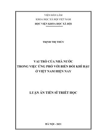 Luận án Vai trò của nhà nước trong việc ứng phó với biến đổi khí hậu ở Việt Nam hiện nay