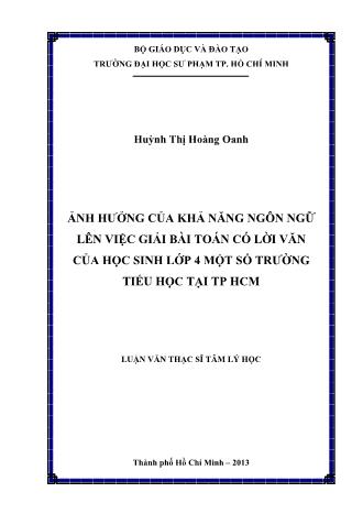 Luận văn Ảnh hưởng của khả năng ngôn ngữ lên việc giải bài toán có lời văn của học sinh lớp 4 một số trường tiểu học tại TP HCM