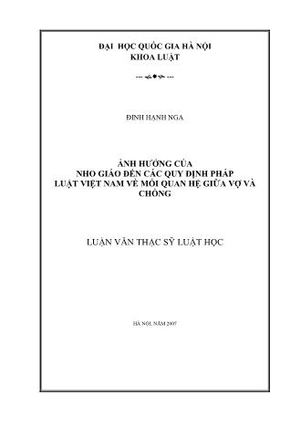 Luận văn Ảnh hưởng của Nho giáo đến các quy định pháp luật Việt Nam về mối quan hệ giữa vợ và chồng