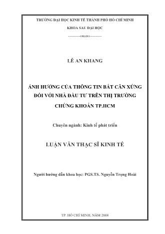 Luận văn Ảnh hưởng của thông tin bất cân xứng đối với nhà đầu tư trên thị trường chứng khoán TP HCM