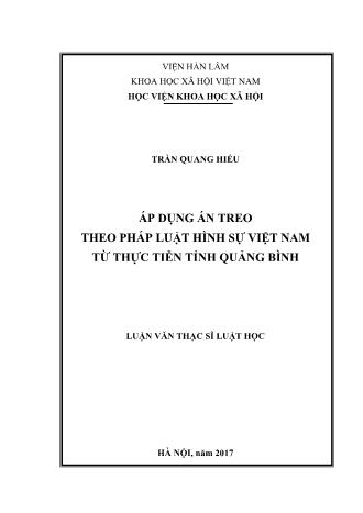 Luận văn Áp dụng án treo theo pháp luật hình sự Việt Nam từ thực tiễn tỉnh Quảng Bình