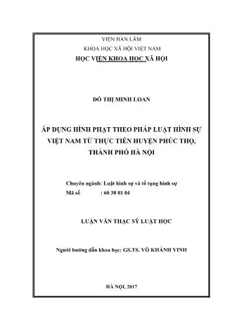 Luận văn Áp dụng hình phạt theo pháp luật hình sự Việt Nam từ thực tiễn huyện Phúc Thọ, Thành phố Hà Nội