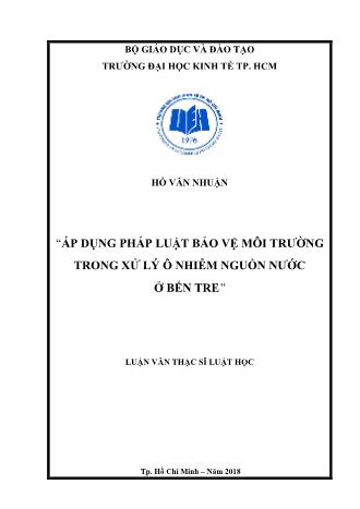 Luận văn Áp dụng pháp luật bảo vệ môi trường trong xử lý ô nhiễm nguồn nước ở Bến Tre