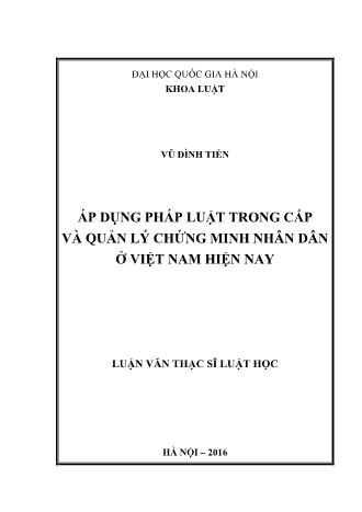 Luận văn Áp dụng pháp luật trong cấp và quản lý chứng minh nhân dân ở Việt Nam hiện nay