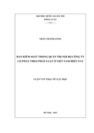 Luận văn Ban kiểm soát trong quản trị nội bộ công ty cổ phần theo pháp luật ở Việt Nam hiện nay