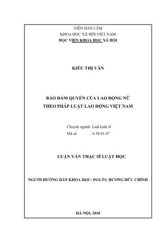 Luận văn Bảo đảm quyền của lao động nữ theo pháp luật lao động Việt Nam