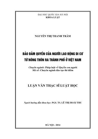 Luận văn Bảo đảm quyền của người lao động di cư từ nông thôn ra Thành phố ở Việt Nam