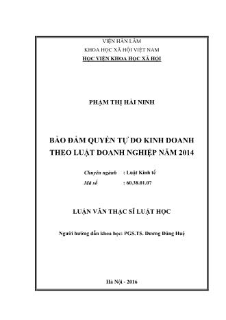 Luận văn Bảo đảm quyền tự do kinh doanh theo luật doanh nghiệp năm 2014