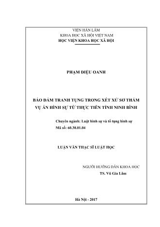 Luận văn Bảo đảm tranh tụng trong xét xử sơ thẩm vụ án hình sự từ thực tiễn tỉnh Ninh Bình