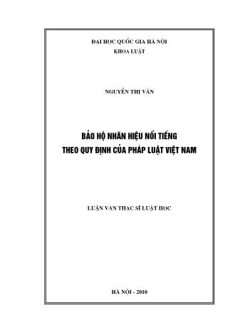 Luận văn Bảo hộ nhãn hiệu nổi tiếng theo quy định của pháp luật Việt Nam