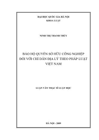 Luận văn Bảo hộ quyền sở hữu công nghiệp đối với chỉ dẫn địa lý theo pháp luật Việt Nam - Ninh Thị Thanh Thủy