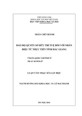 Luận văn Bảo hộ quyền sở hữu trí tuệ đối với nhãn hiệu từ thực tiễn tỉnh Bắc Giang