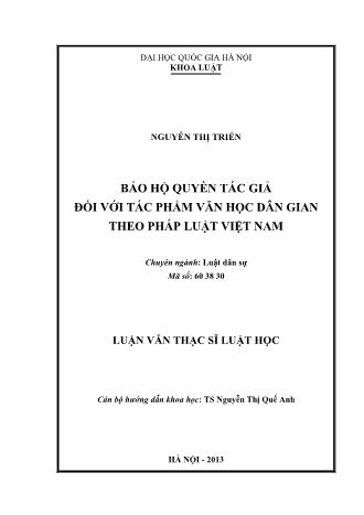 Luận văn Bảo hộ quyền tác giả đối với tác phẩm văn học dân gian theo pháp luật Việt Nam