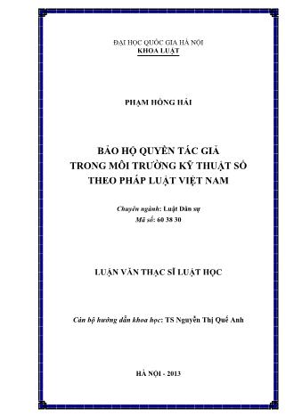 Luận văn Bảo hộ quyền tác giả trong môi trường kỹ thuật số theo pháp luật Việt Nam