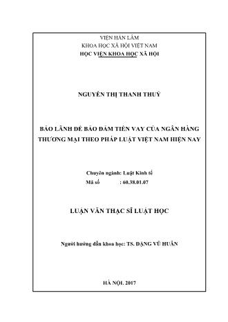 Luận văn Bảo lãnh để bảo đảm tiền vay của ngân hàng thương mại theo pháp luật Việt Nam hiện nay